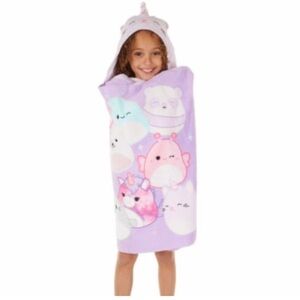 NWT Squishmallow Unicorn Hooded Kids Towel Wrap- Purple 100% Cotton